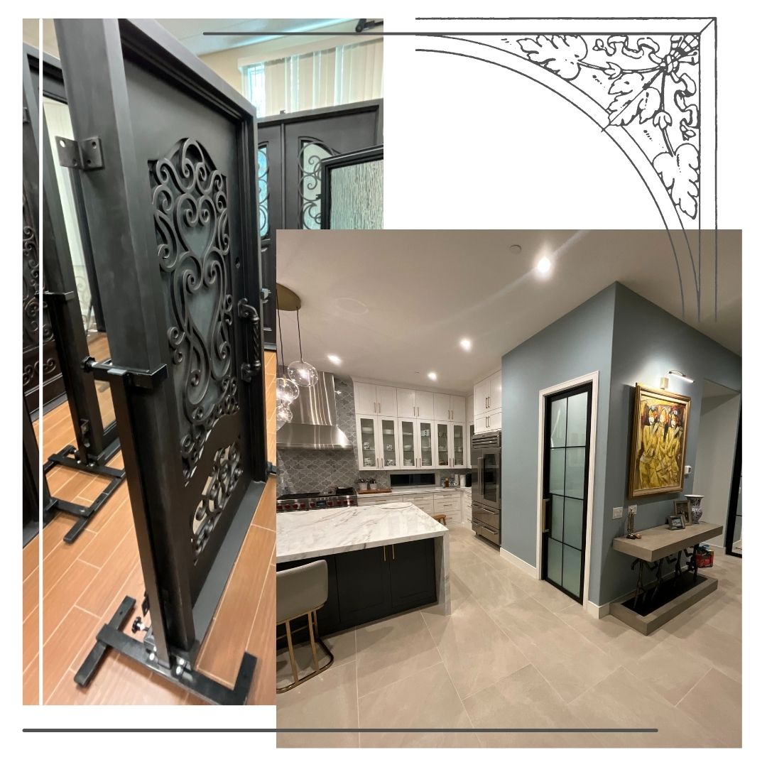 door in kitchen and free standing metal door